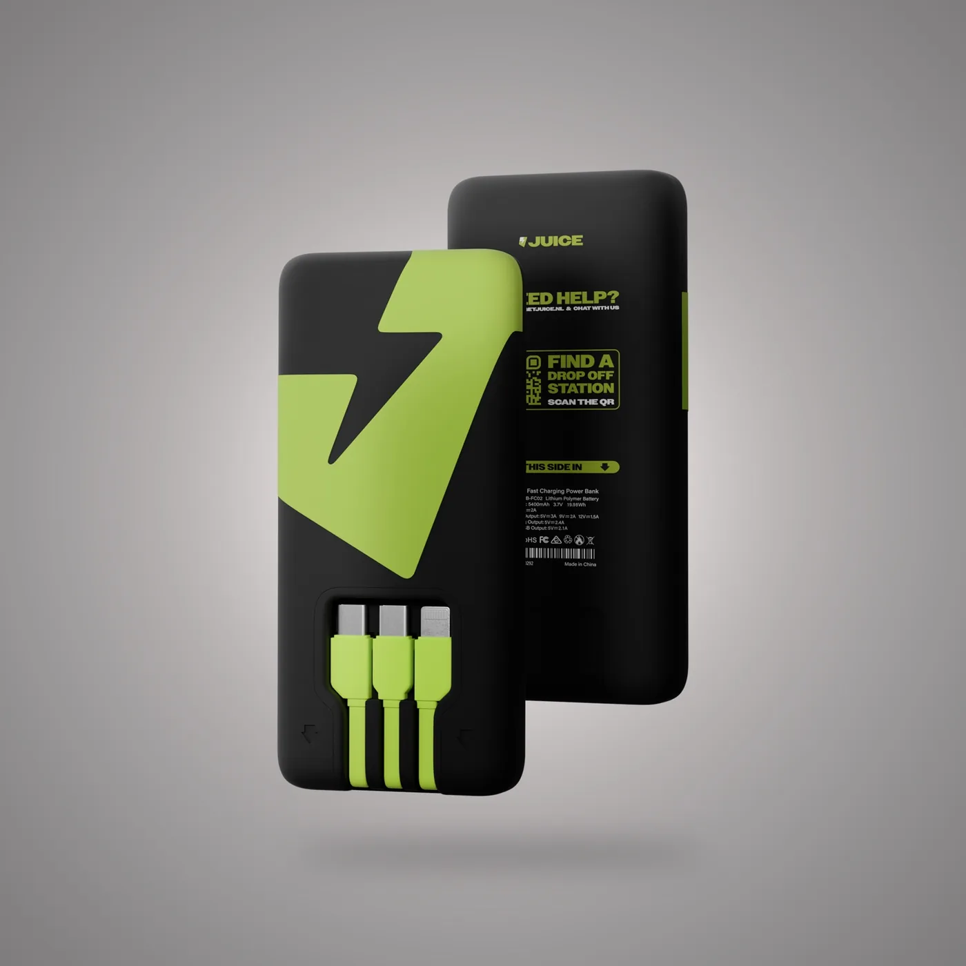 JUICE Powerbank mit integrierten Ladekabeln